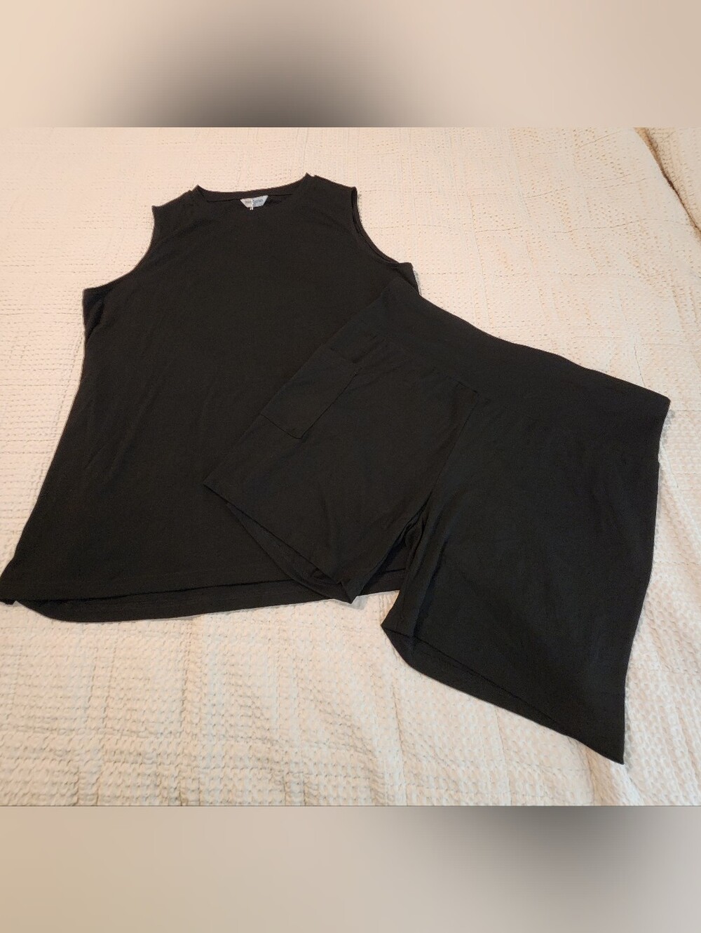 Pretty Garden 2 Pc Tank Top & Pull-on Shorts Set Black NWT Soft & Stretchy